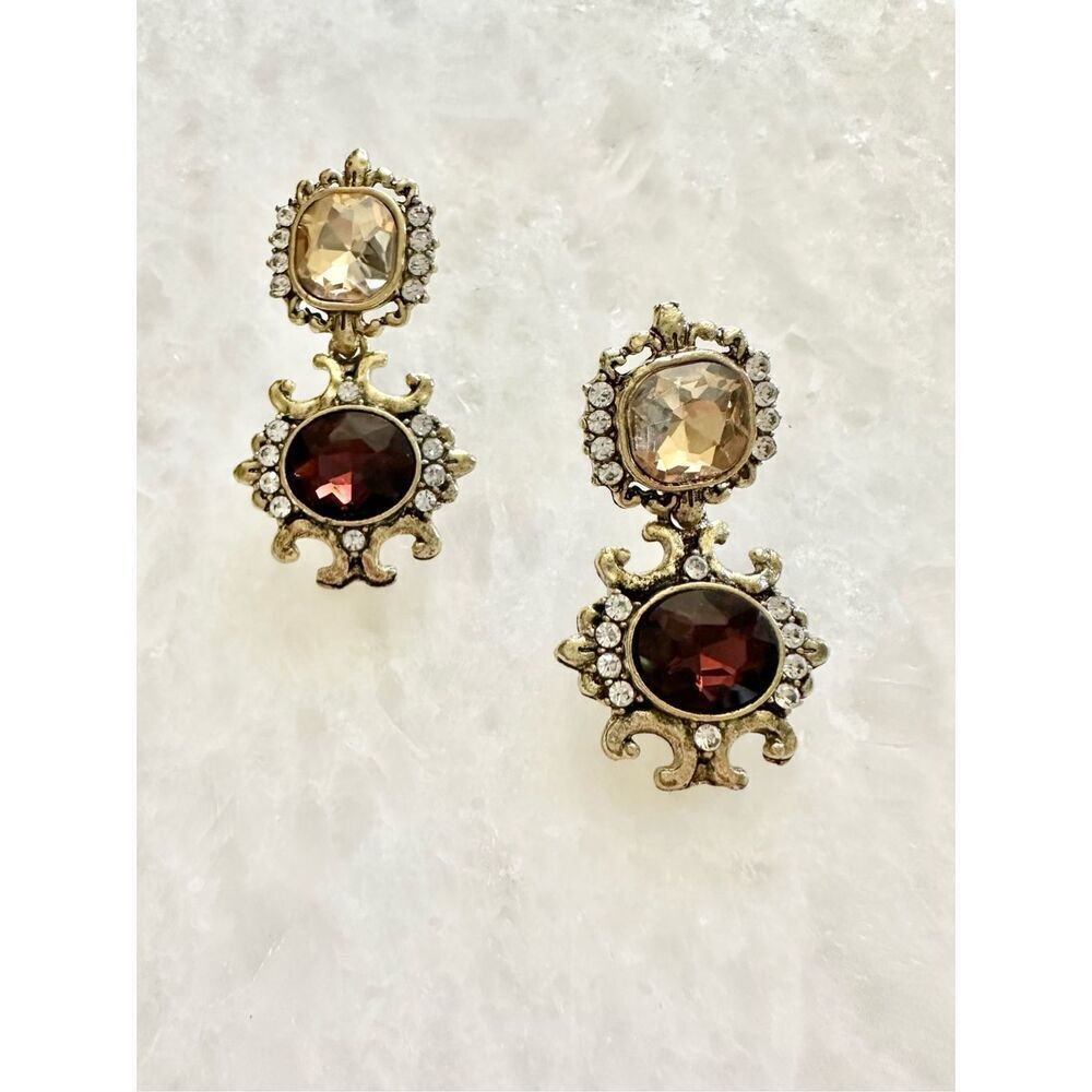 Champagne and Burgundy Royal Style Dangle Stud Earrings